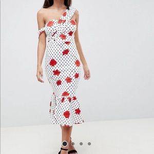 Asos design rose and spot pephem midi dress